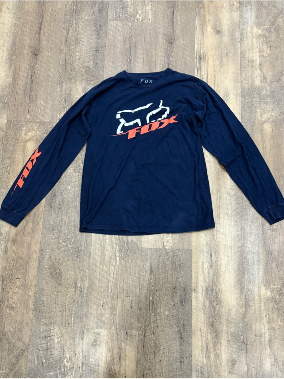 Fox Navy Long Sleeve Logo Shirt with Coral Accents